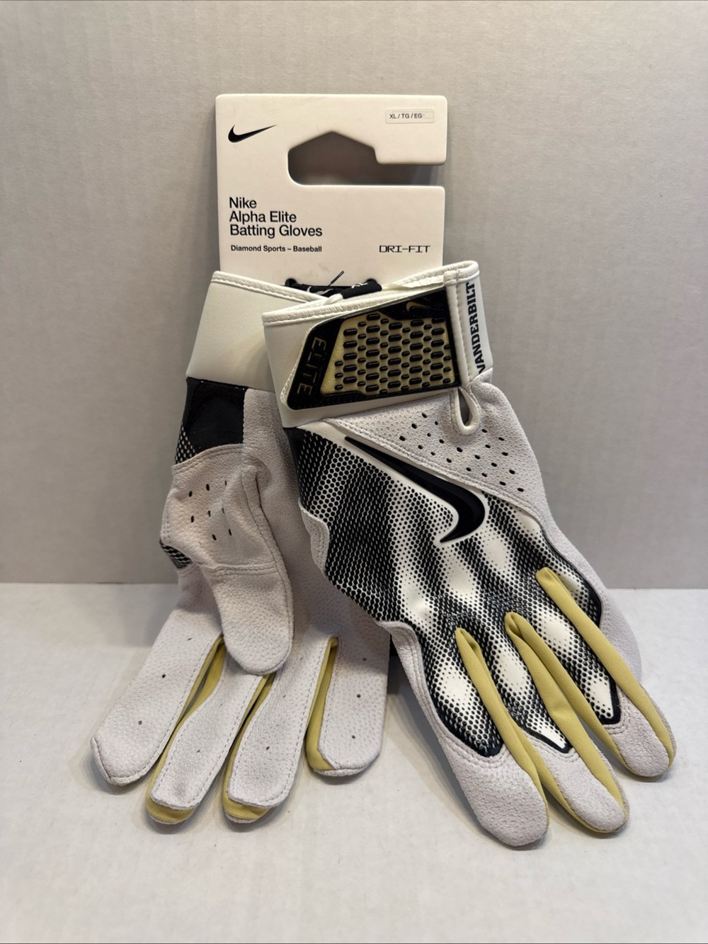 Men Nike Alpha Elite Batting Gloves Baseball 
White Vanderbilt FB4187-102